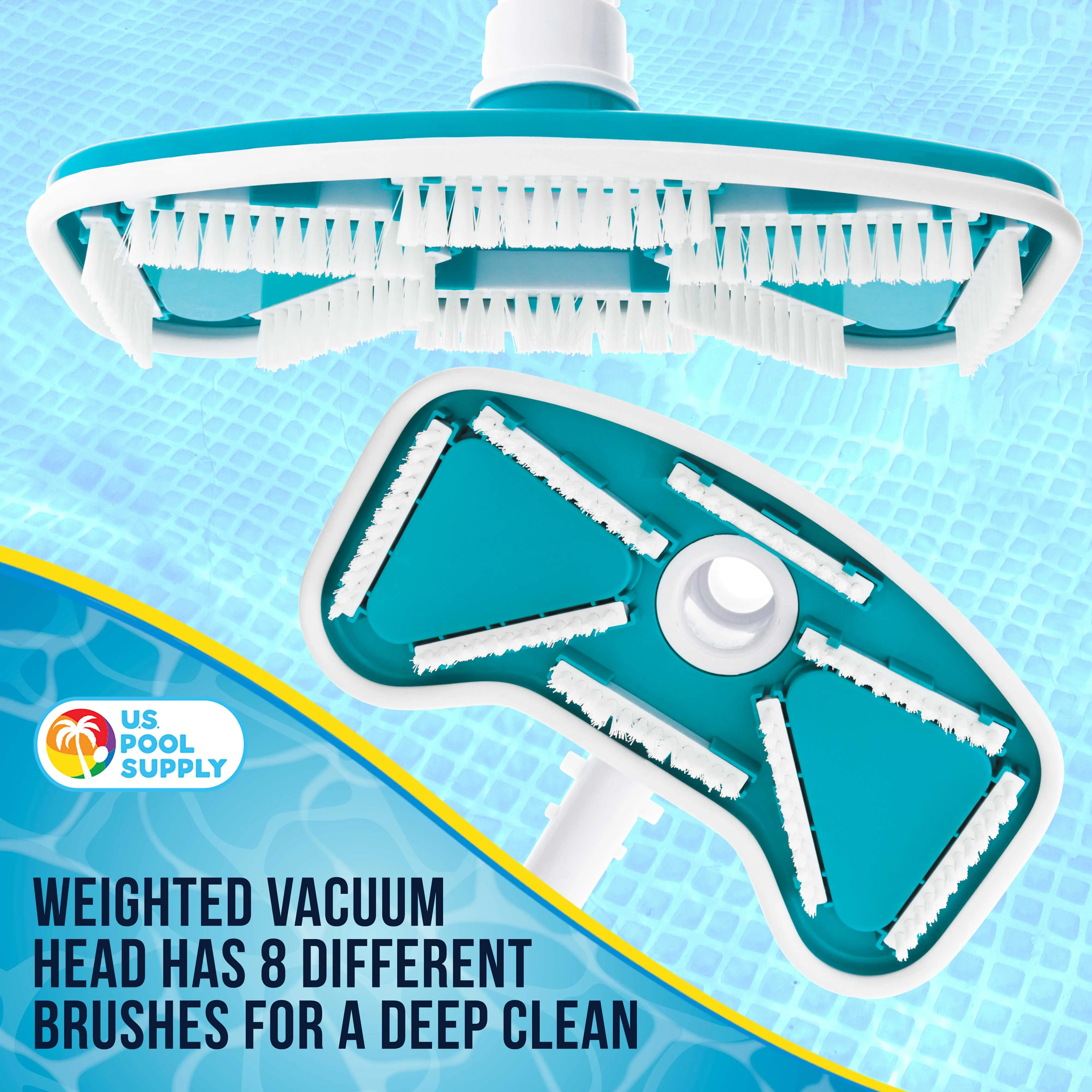 U.S. Pool Supply® 11" Weighted Butterfly Pool Vacuum Head with Swivel Hose Connection & EZ Clip Handle - Connect 1-1/4" or 1-1/2" Hose - Removes Debris, Cleans Floors