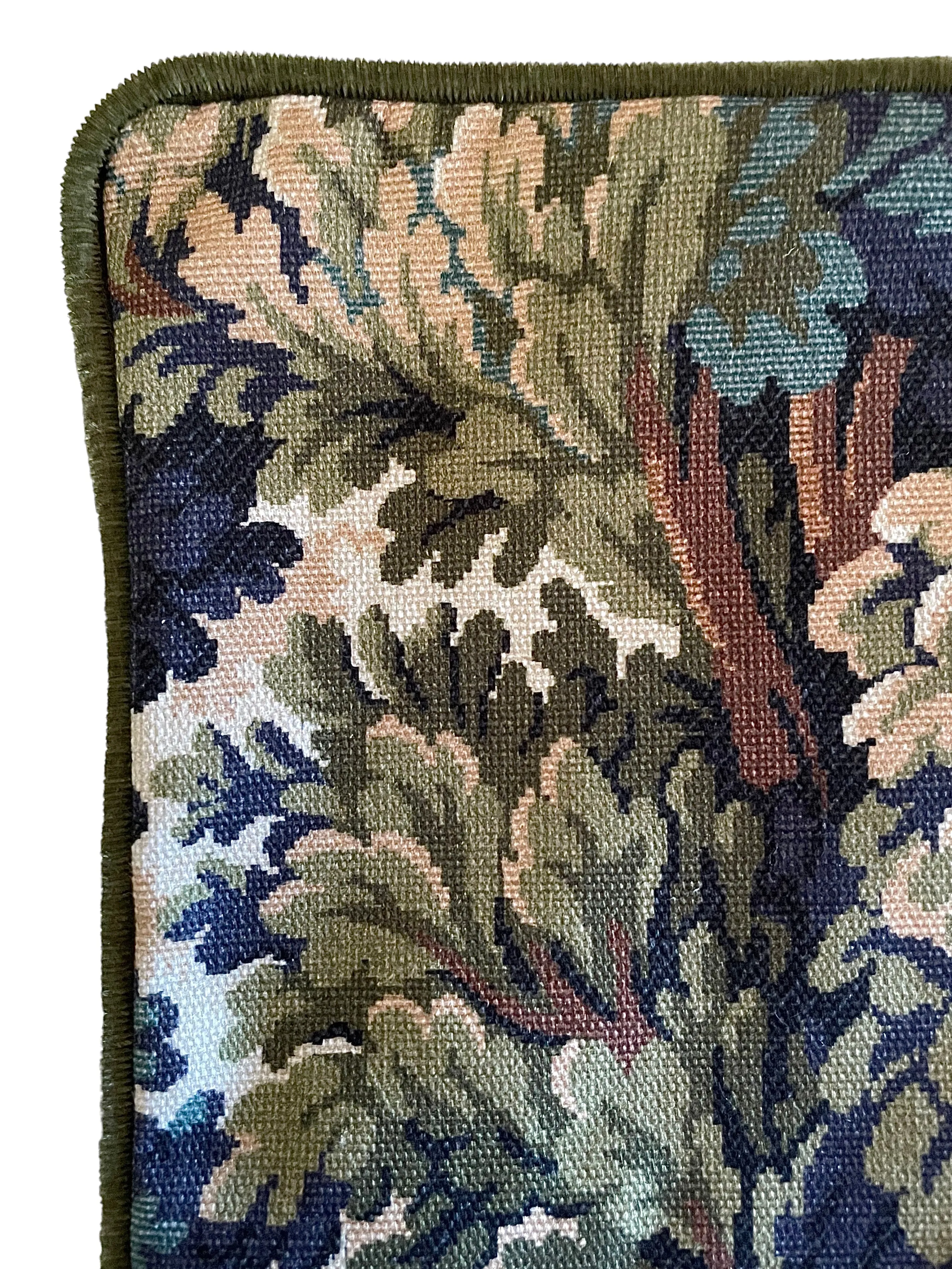 Verdure Tapestry Forest Pillow Cover with Optional Swiss Velvet Piping in Gold or Olive Green