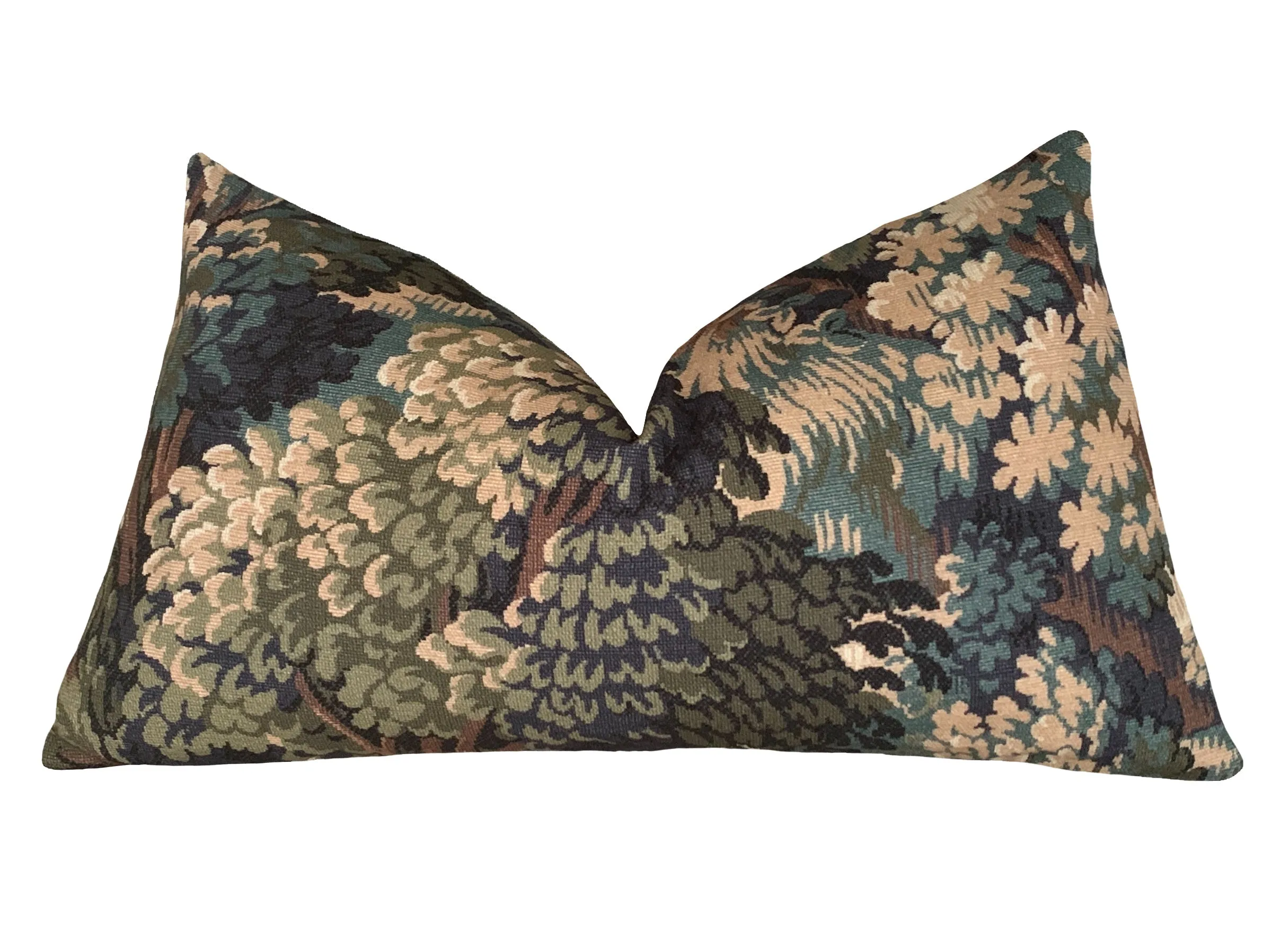 Verdure Tapestry Forest Pillow Cover with Optional Swiss Velvet Piping in Gold or Olive Green