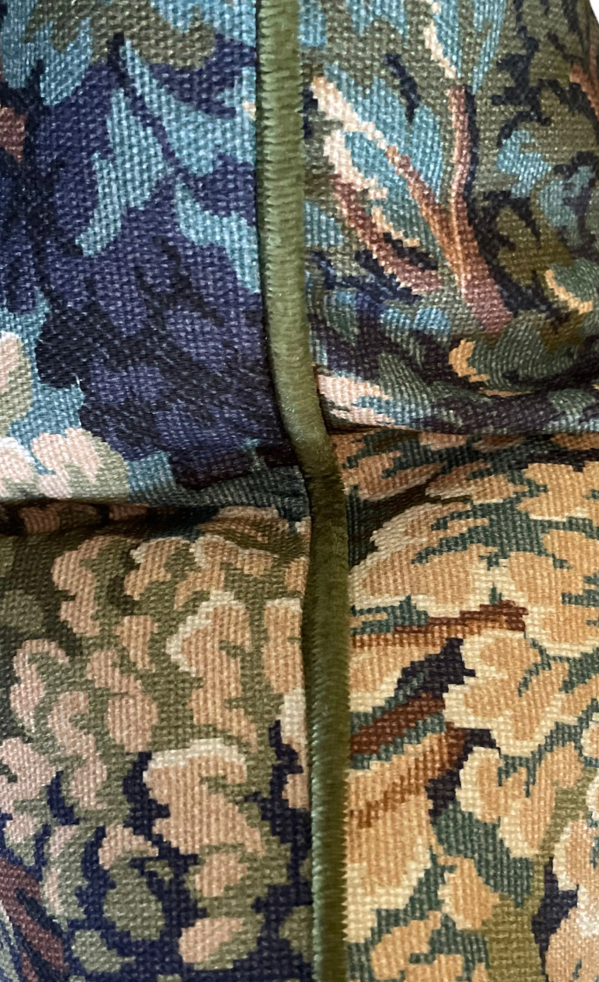 Verdure Tapestry Forest Pillow Cover with Optional Swiss Velvet Piping in Gold or Olive Green