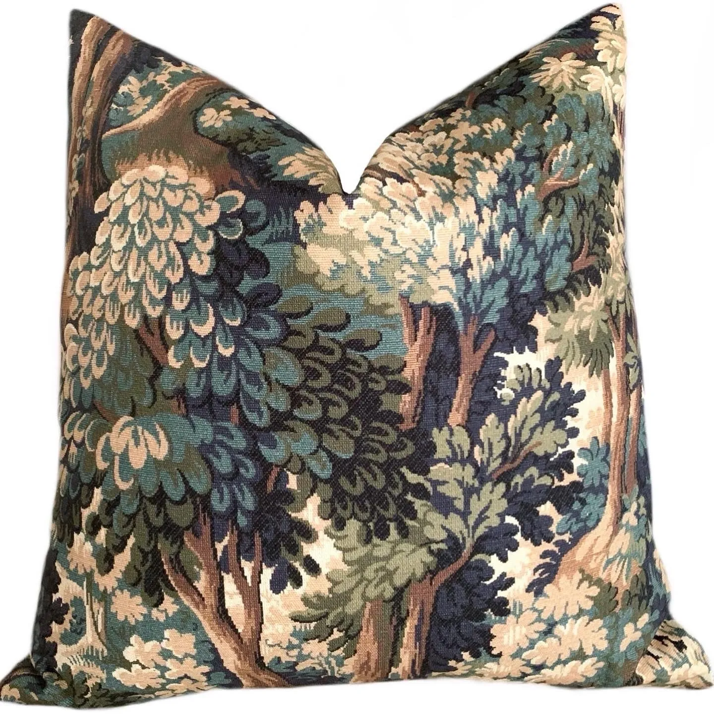 Verdure Tapestry Forest Pillow Cover with Optional Swiss Velvet Piping in Gold or Olive Green