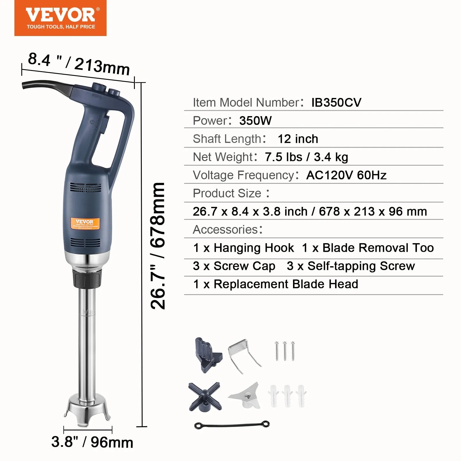 Vevor Commercial Immersion Blender Heavy Duty Hand Mixer 350W New