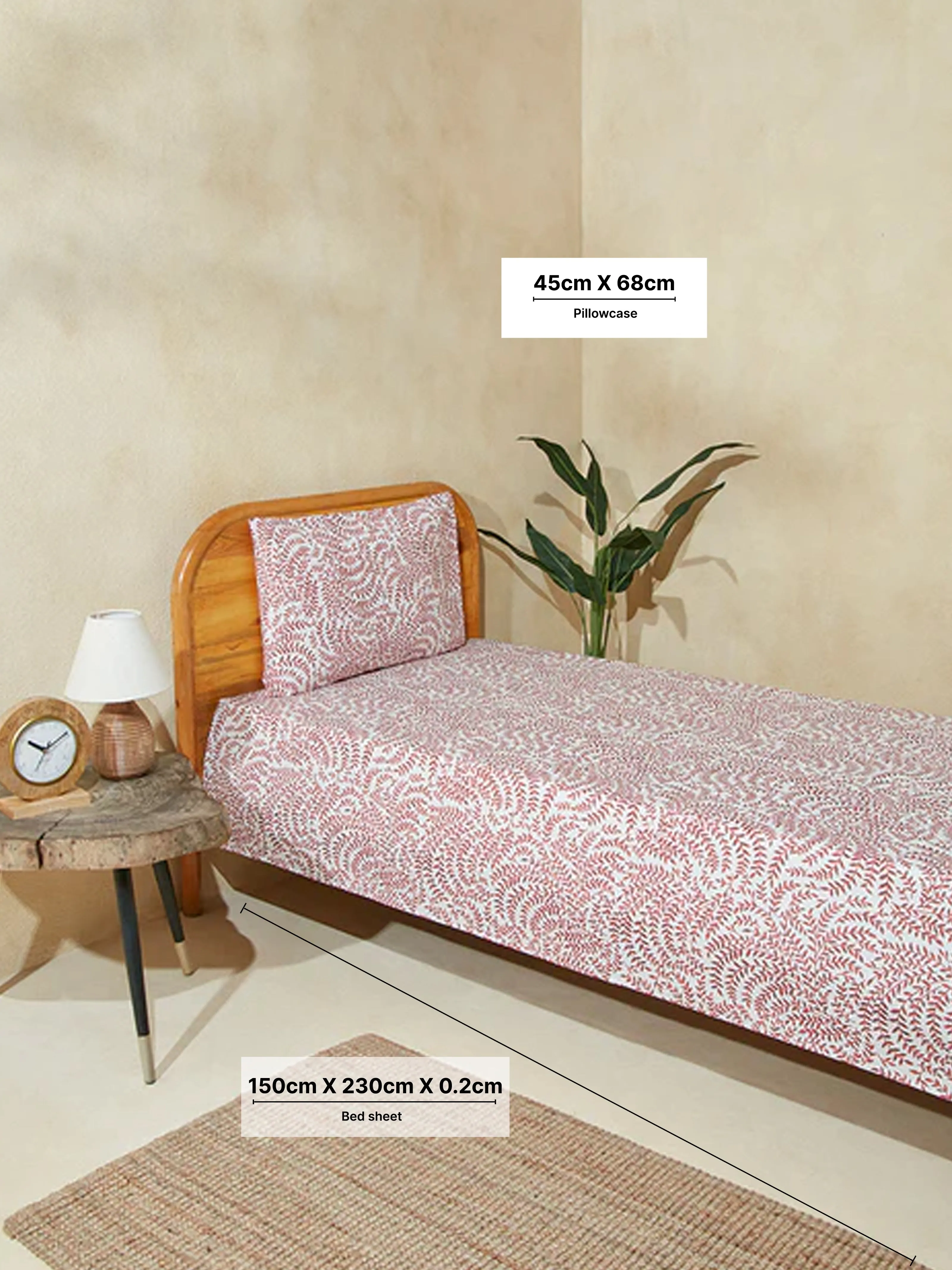 Westside Home Pink Printed Single Bed Flat Sheet and Pillowcase Set