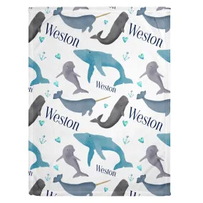 Whale Print Personalized Minky Blanket (Luxe Minky)