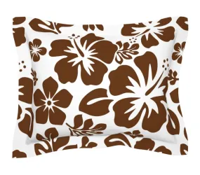 White and Brown Hawaiian Hibiscus Flowers Pillow Sham