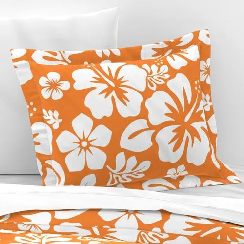 White and Orange Hibiscus Hawaiian Flowers Pillow Sham