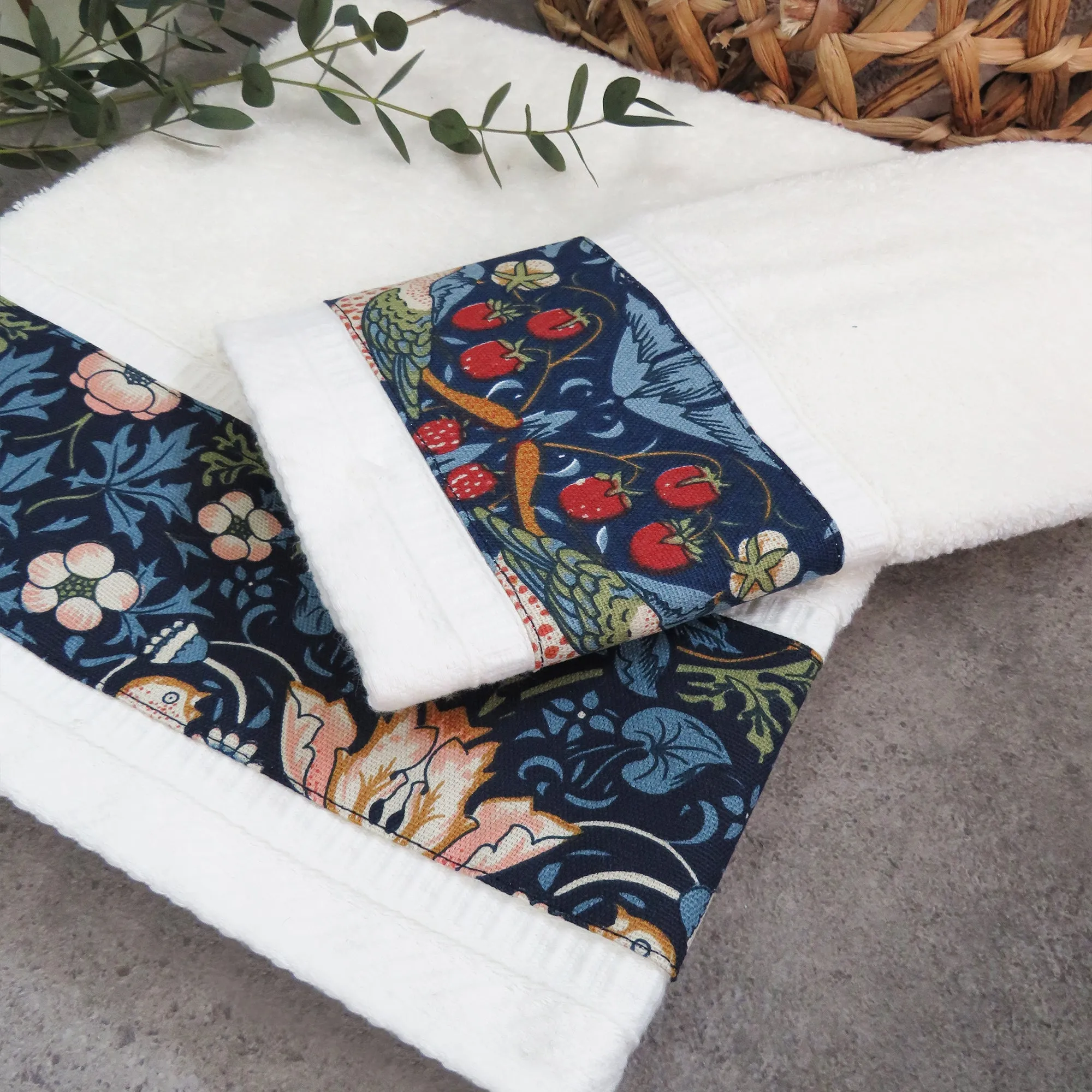 William Morris 'Strawberry Thief' Cotton Terry Towel - Navy