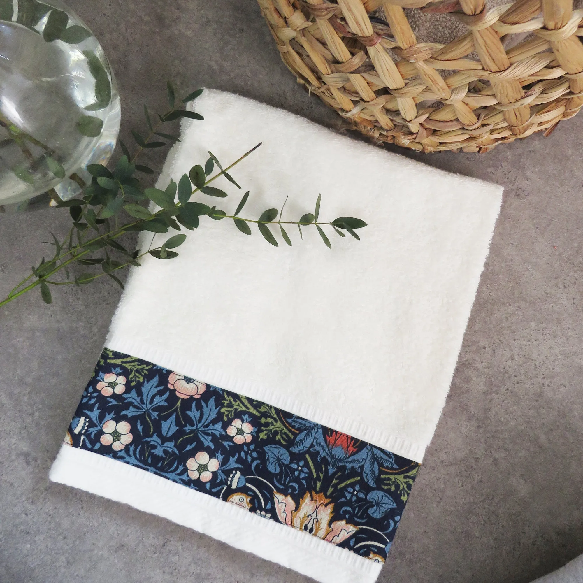 William Morris 'Strawberry Thief' Cotton Terry Towel - Navy