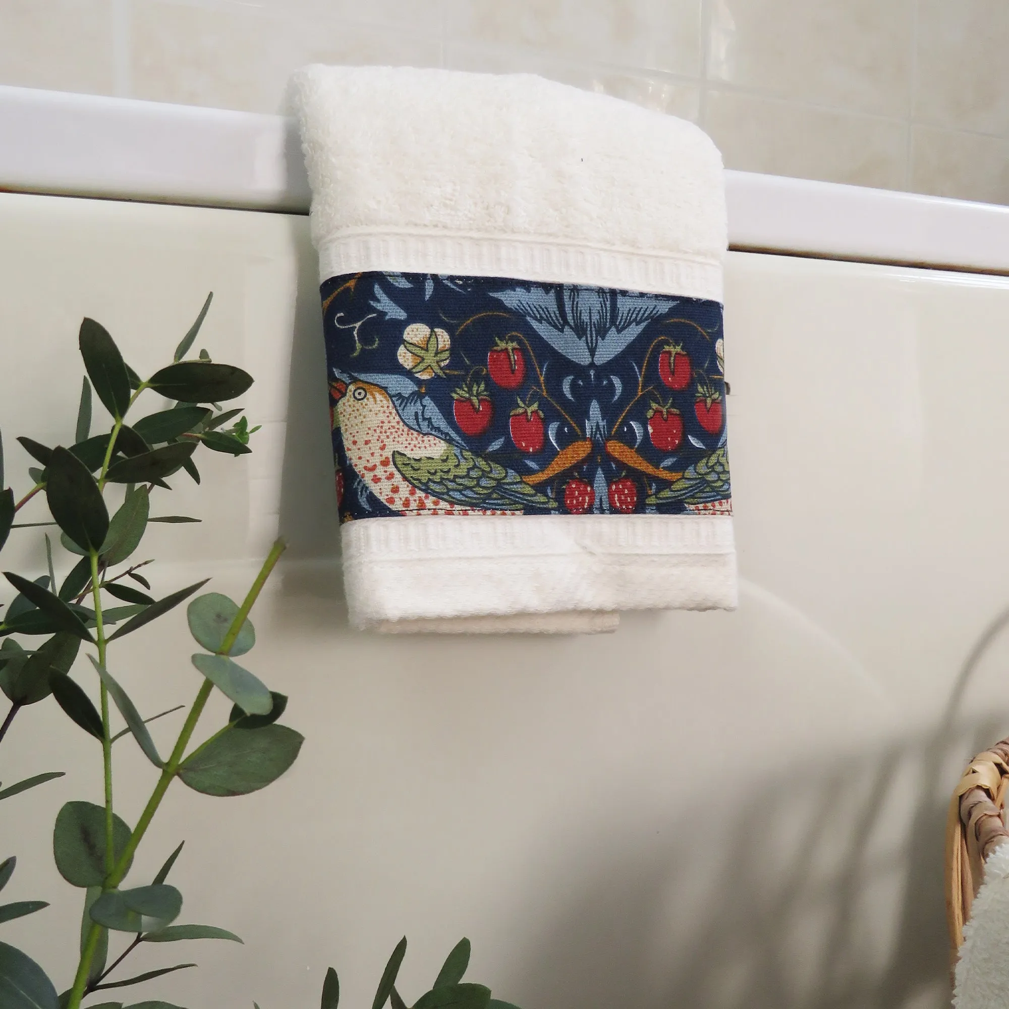 William Morris 'Strawberry Thief' Cotton Terry Towel - Navy