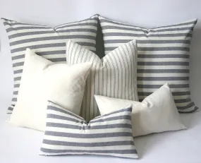 Woven Navy & Cream French Ticking Stripe Pillow cover Schoolhouse cover Euro pillow cover 26x26 28x28 industrial pillow case