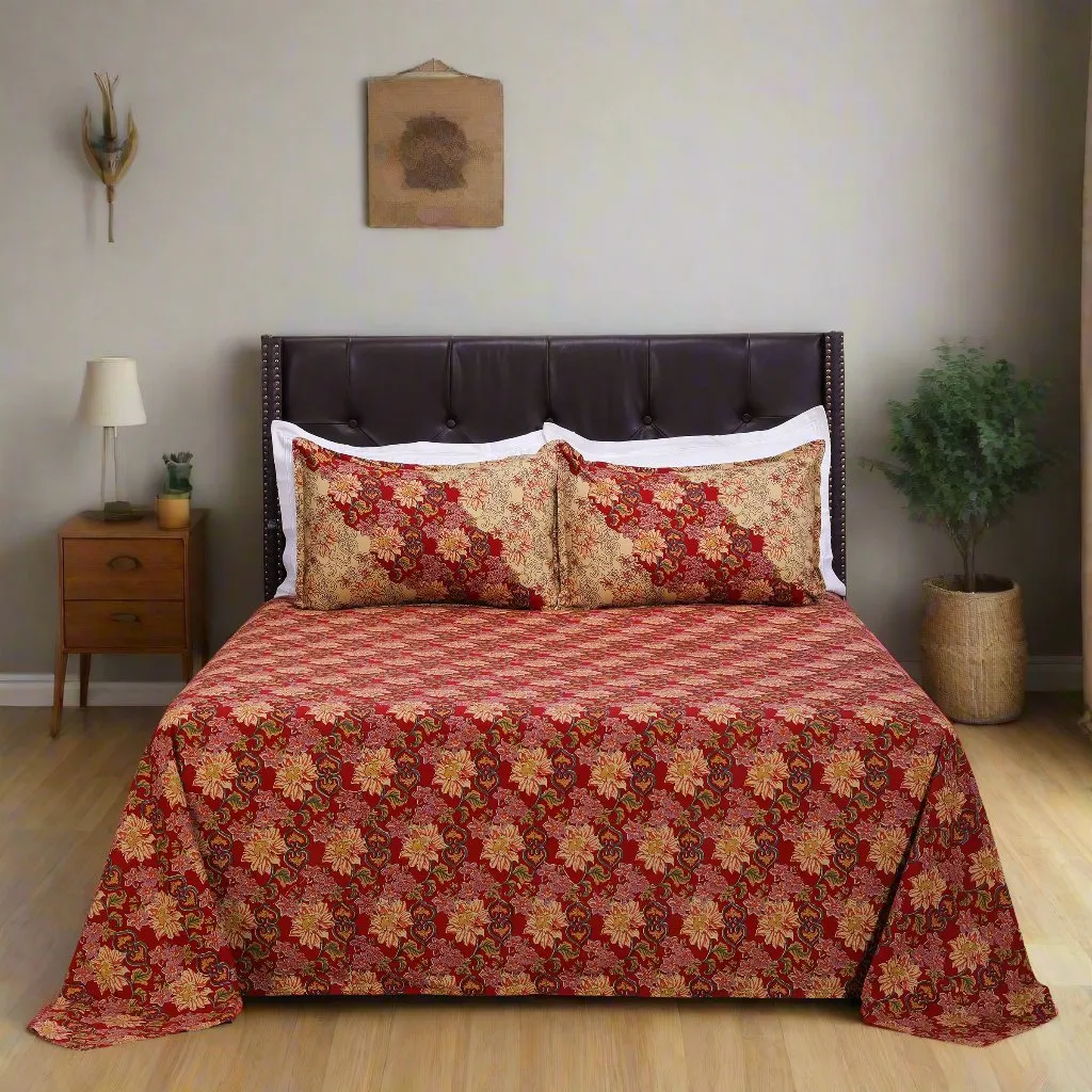 Zara Sunflower Red Cotton  Bedsheet