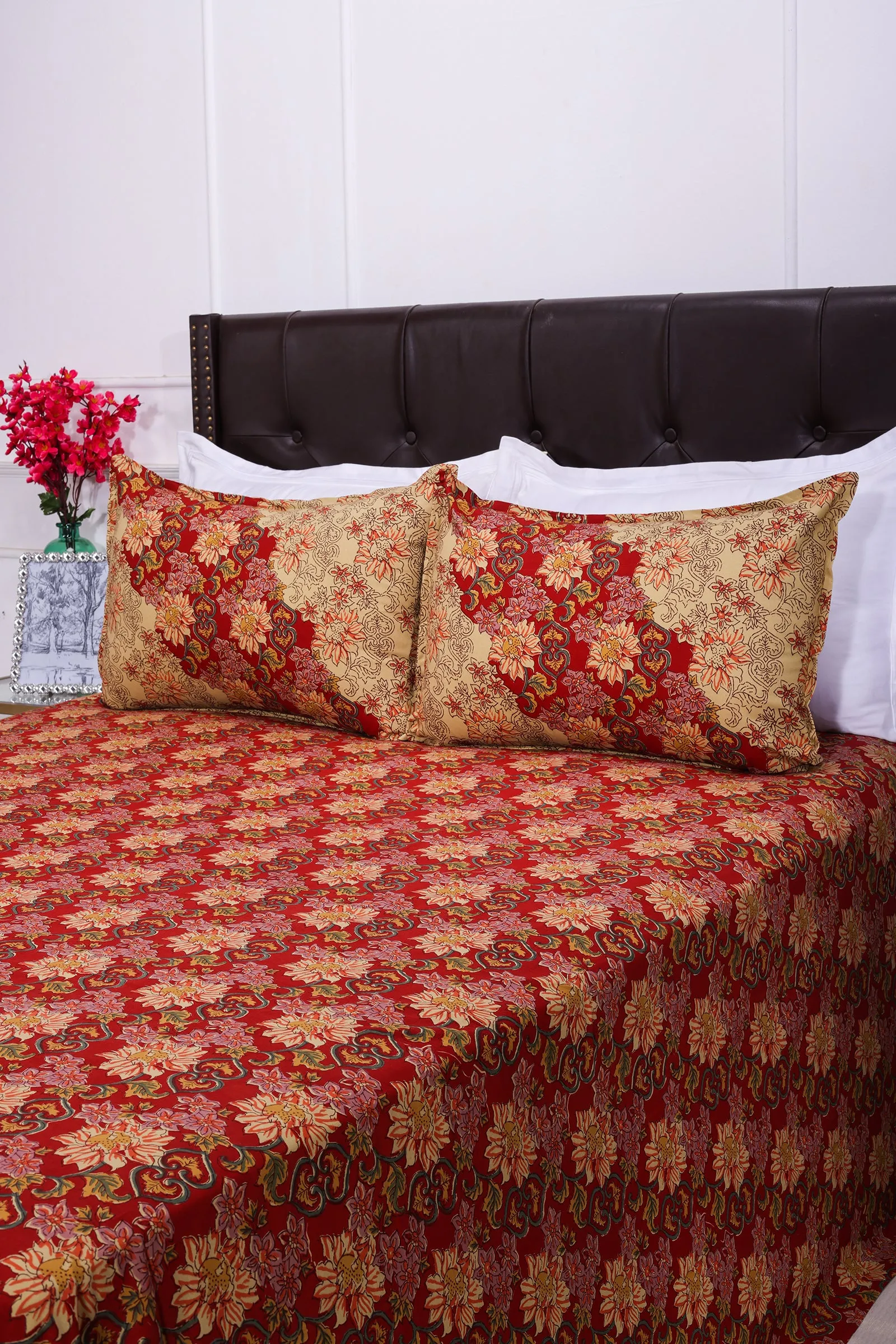 Zara Sunflower Red Cotton  Bedsheet