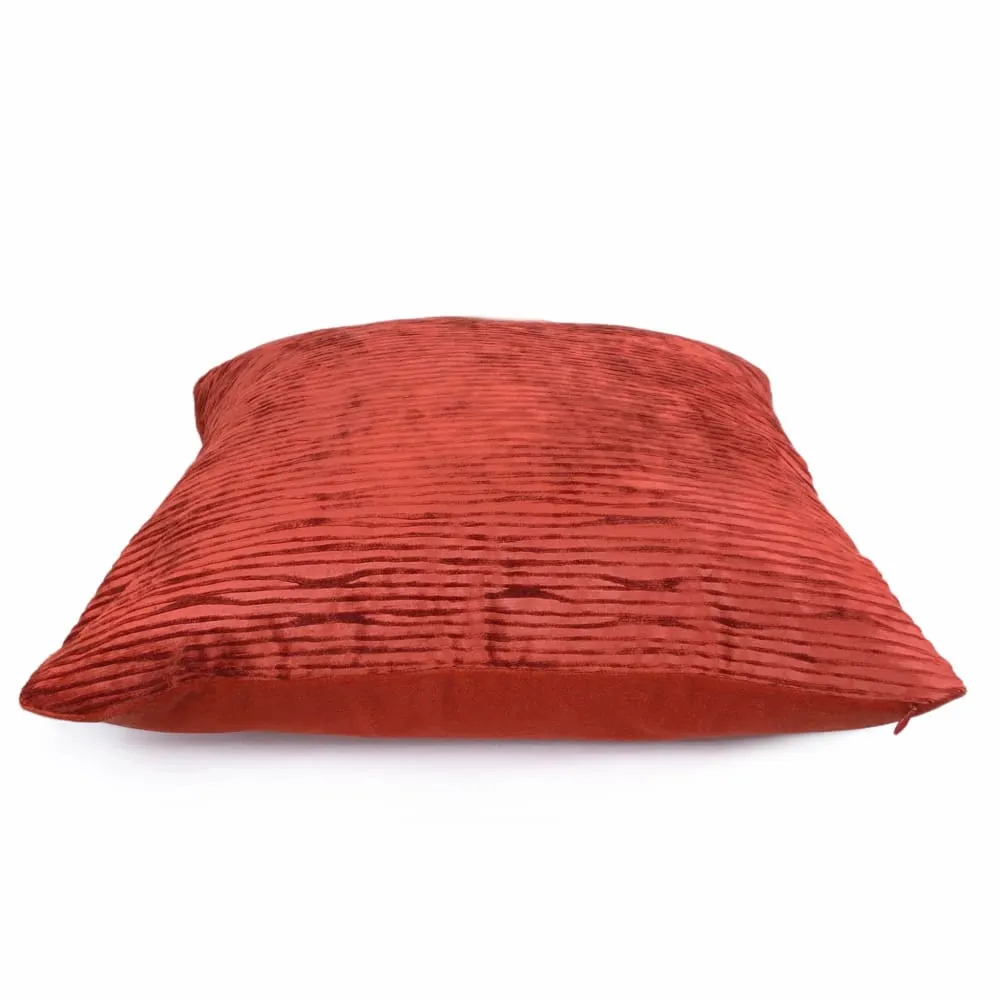 Zhen Chinese Lacquer Red Ridged Velvet Pillow Cover