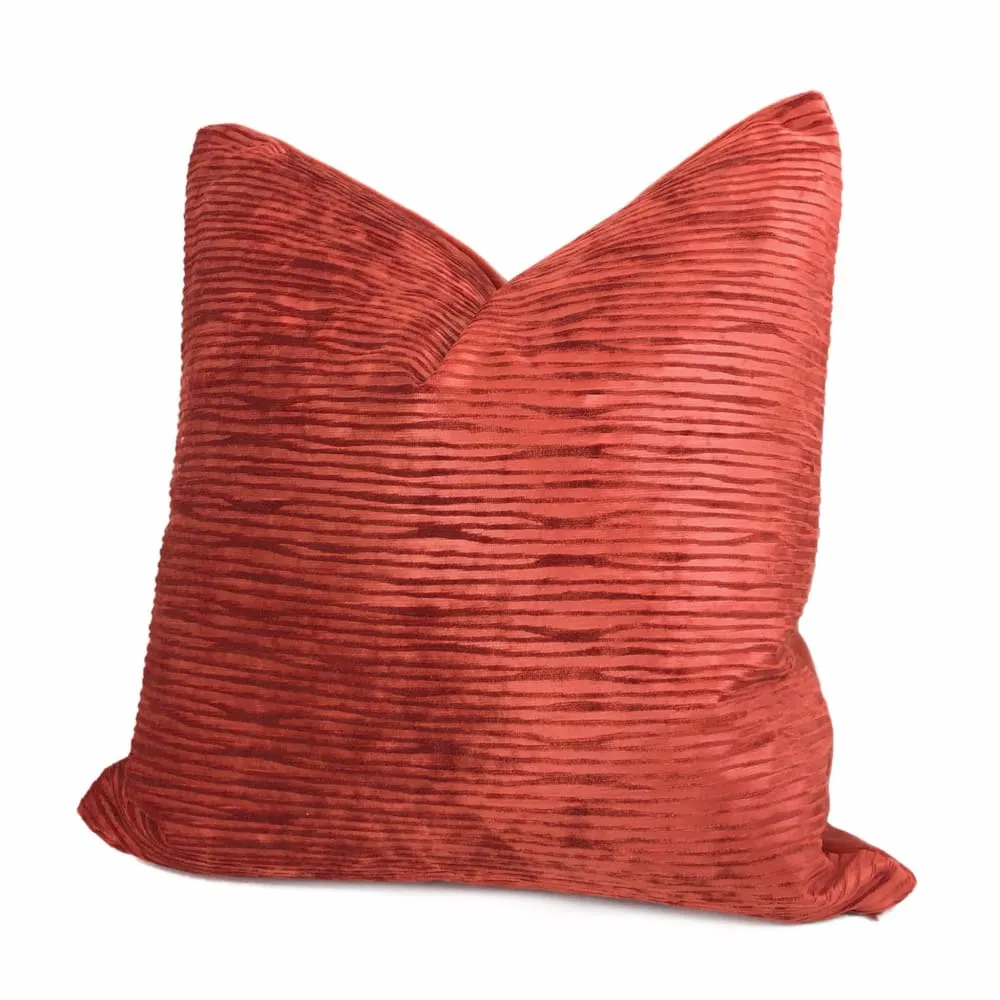 Zhen Chinese Lacquer Red Ridged Velvet Pillow Cover