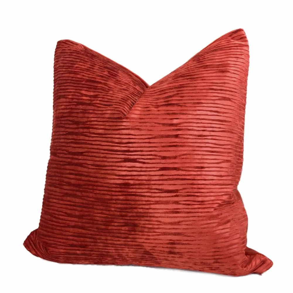 Zhen Chinese Lacquer Red Ridged Velvet Pillow Cover