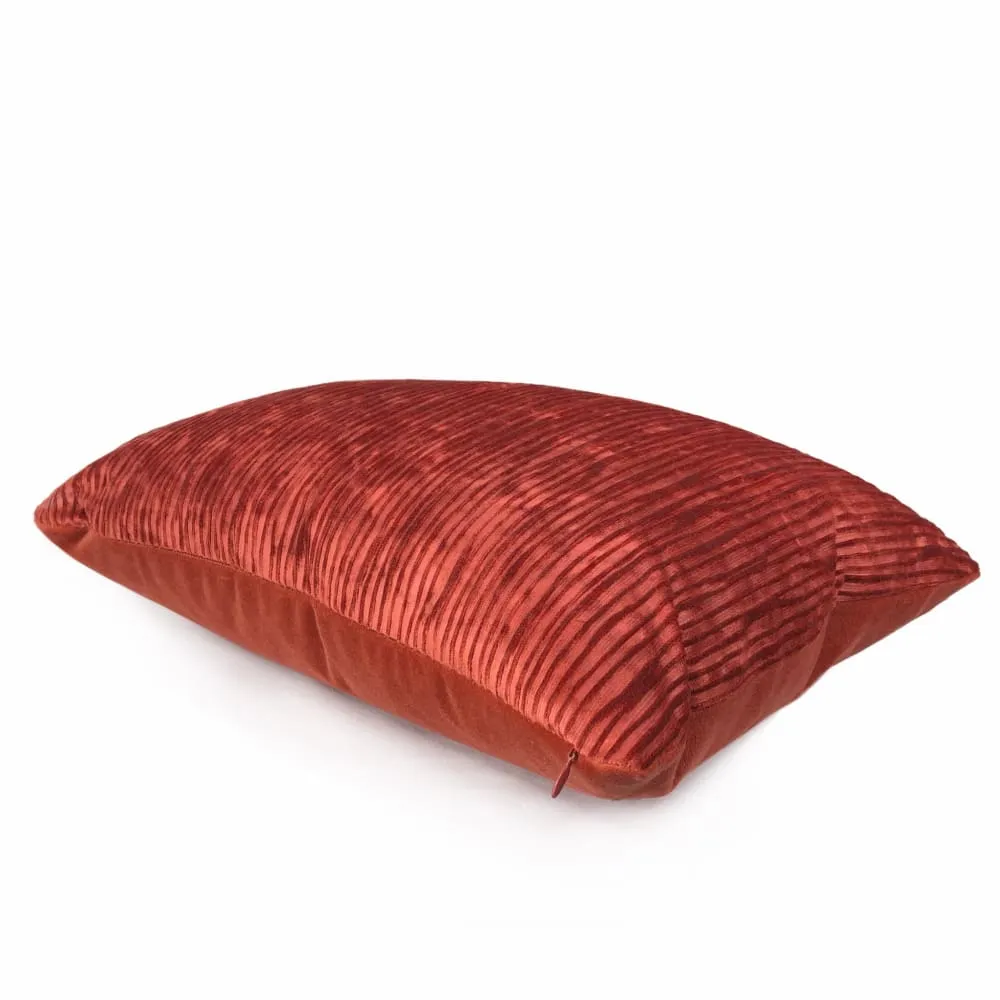 Zhen Chinese Lacquer Red Ridged Velvet Pillow Cover