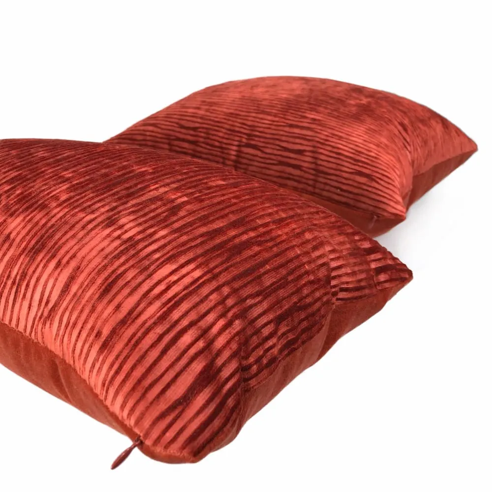 Zhen Chinese Lacquer Red Ridged Velvet Pillow Cover