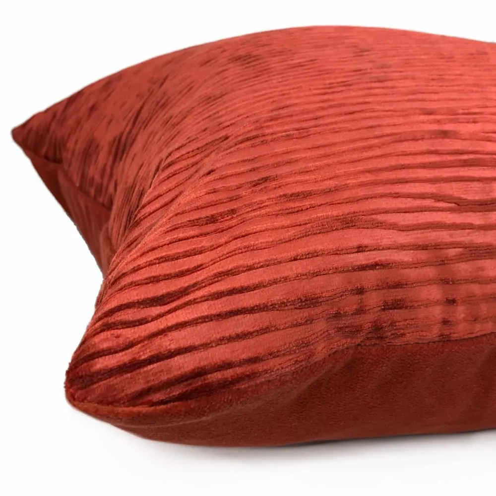 Zhen Chinese Lacquer Red Ridged Velvet Pillow Cover