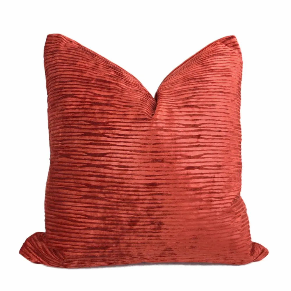 Zhen Chinese Lacquer Red Ridged Velvet Pillow Cover